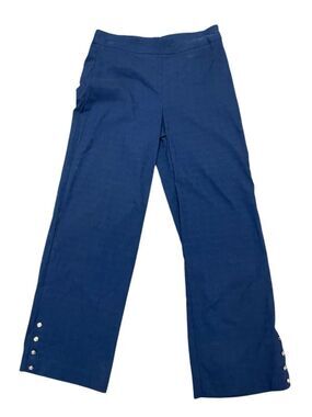 JM Collection Blue Pull On Pants Women Medium Stretch Career Ankle Button Hem